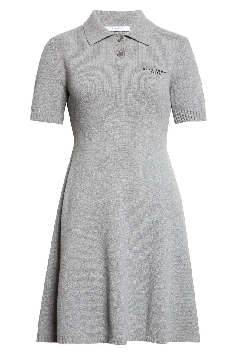 Wool & Cashmere Polo Minidress, Alternate, color, LIGHT GREY