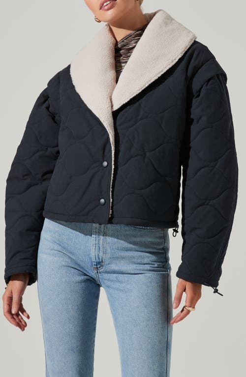 Astr The Label Nadine Faux Shearling Trim Quilted Jacket In Blue