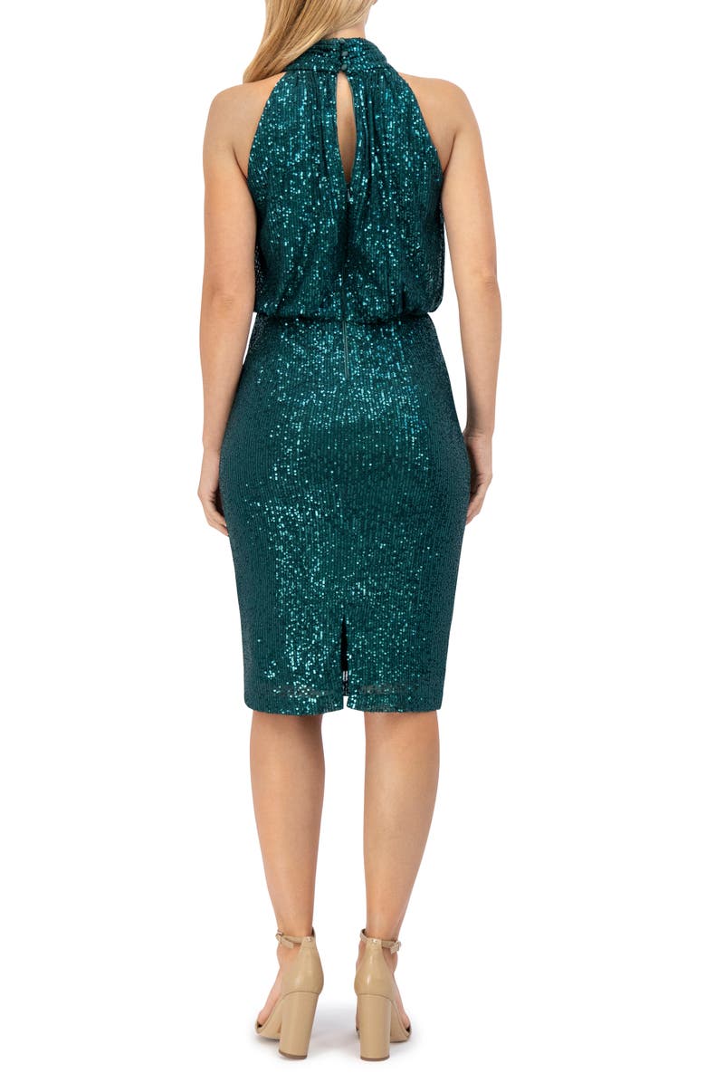 Eliza J Sequin Mock Neck Cocktail Dress, Alternate, color, Emerald