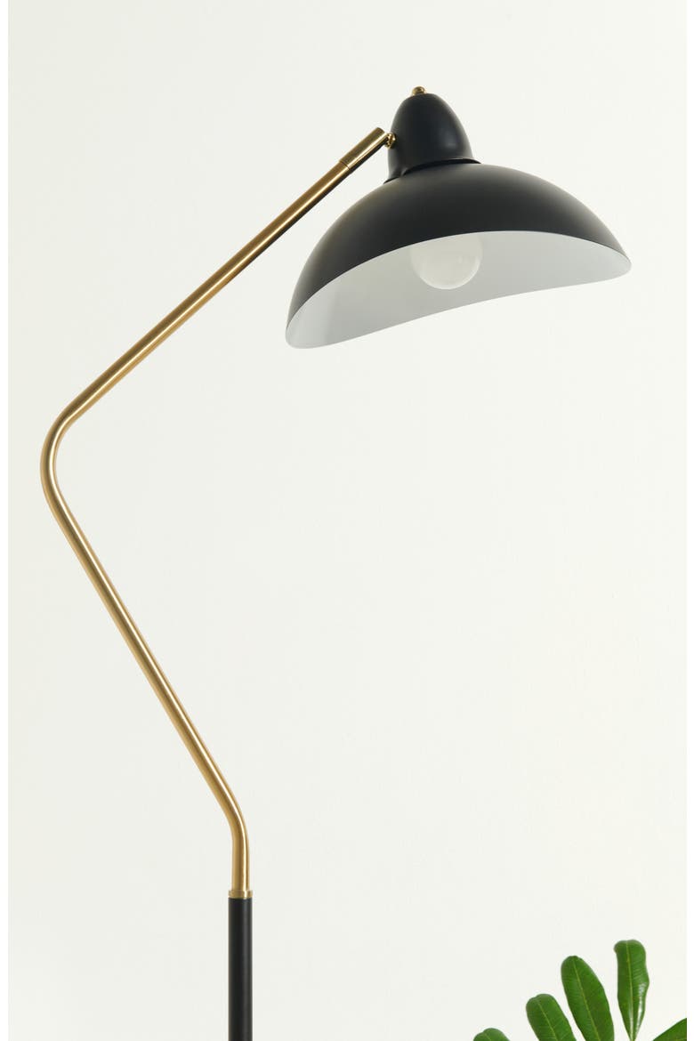Swoop 69" Industrial Adjustable LED Floor Lamp with Metal Bowl Shade and Gold Accent, Alternate, color, BLACK