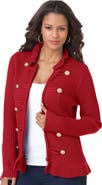 Roaman's Plus Size Military Inspired Ribbed Cardigan Sweater