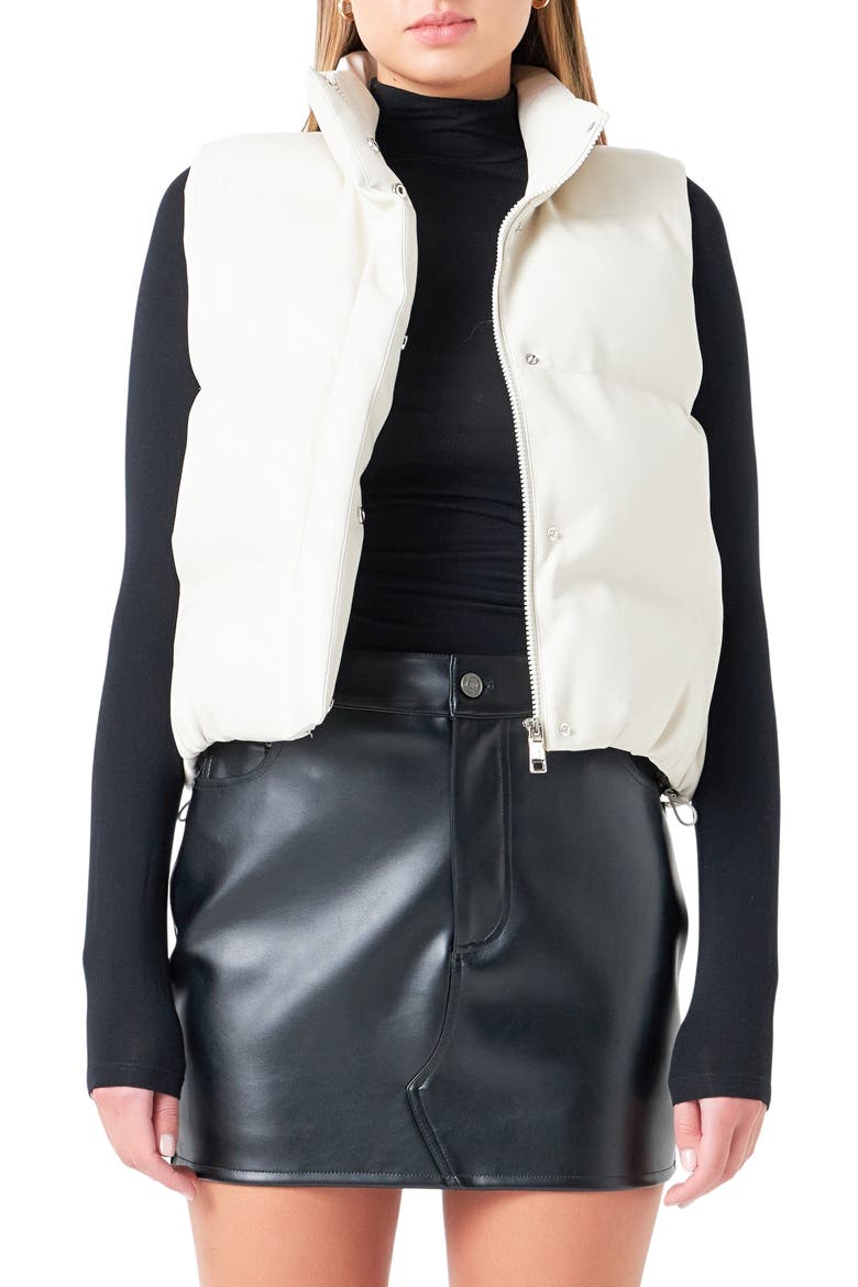 Faux Leather Crop Puffer Vest, Main, color, CREAM