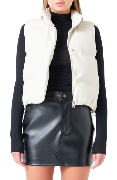 Faux Leather Crop Puffer Vest