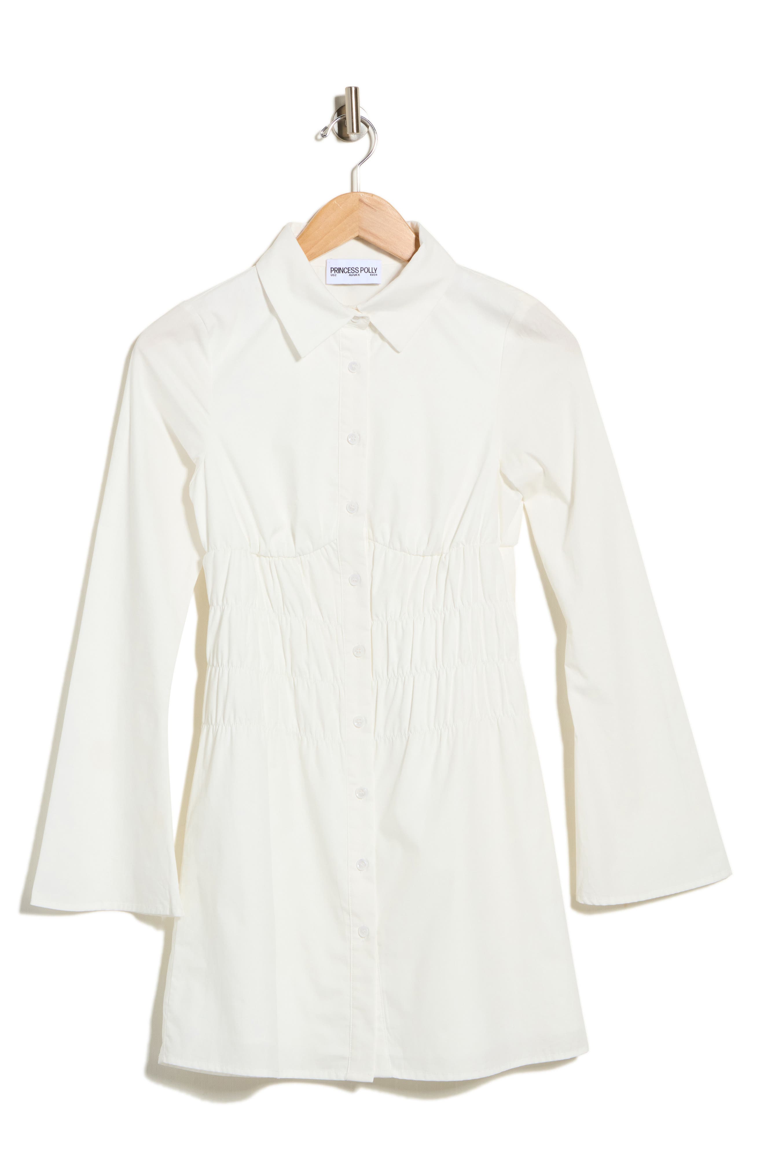 Stellaria Long Sleeve Cinched Waist Mini Shirtdress