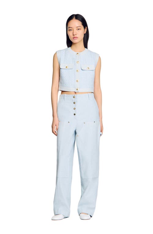 Sandro Decorative Tweed Jacket In Sky Blue
