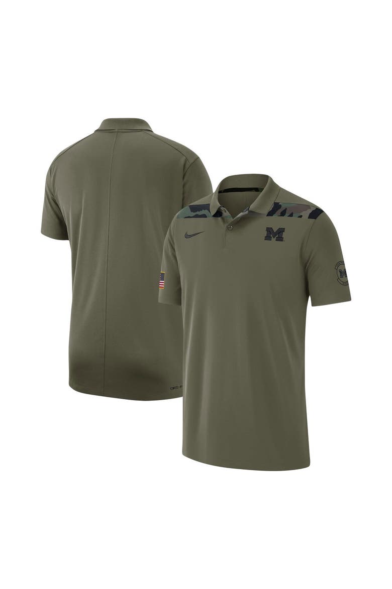 Men's Jordan Brand  Olive Michigan Wolverines 2023 Sideline Coaches Military Pack Performance Polo, Alternate, color, Olive