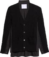 Sacai Mixed Media Wool Cable & Poplin Shirt Cardigan