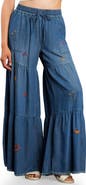 Billy T Embroidered Demim Wide Leg Pants