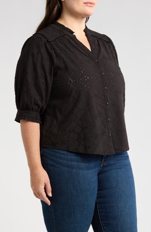 Wit & Wisdom Below Eyelet Lantern Sleeve Top In Black