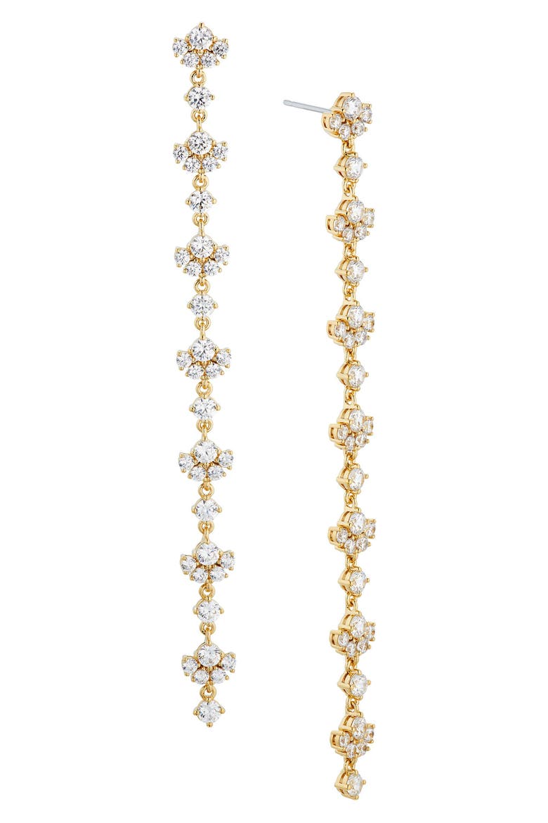 Cubic Zirconia Linear Drop Earrings, Main, color, GOLD