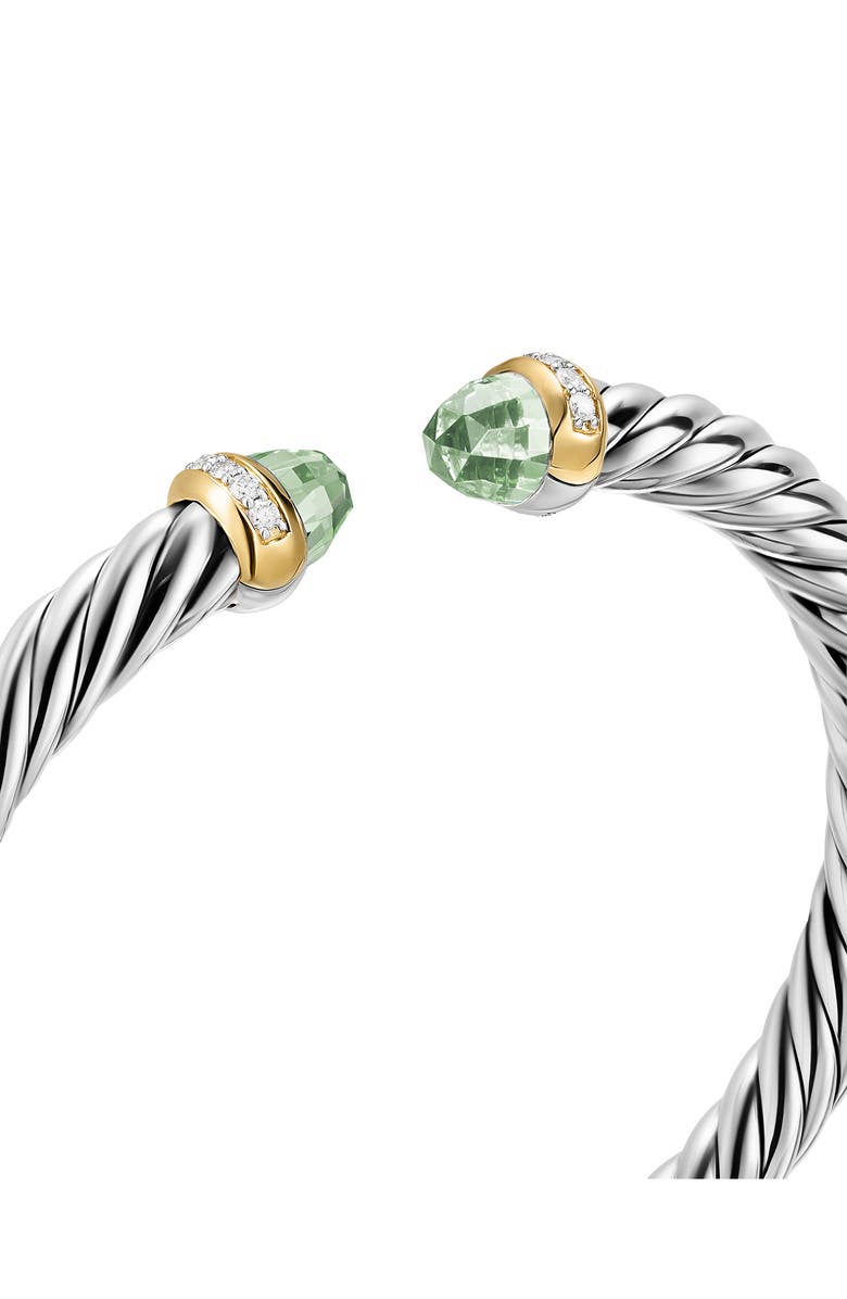 David Yurman Cable Flex Bracelet in Sterling Silver with 14K Gold, Prasiolite & Diamonds, 6mm, Alternate, color, Prasiolite