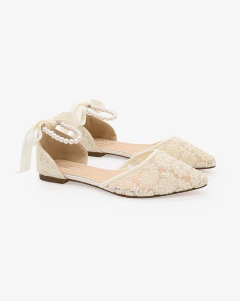 Twila Crochet Lace pointed toe with All Pearls Ankle Strap