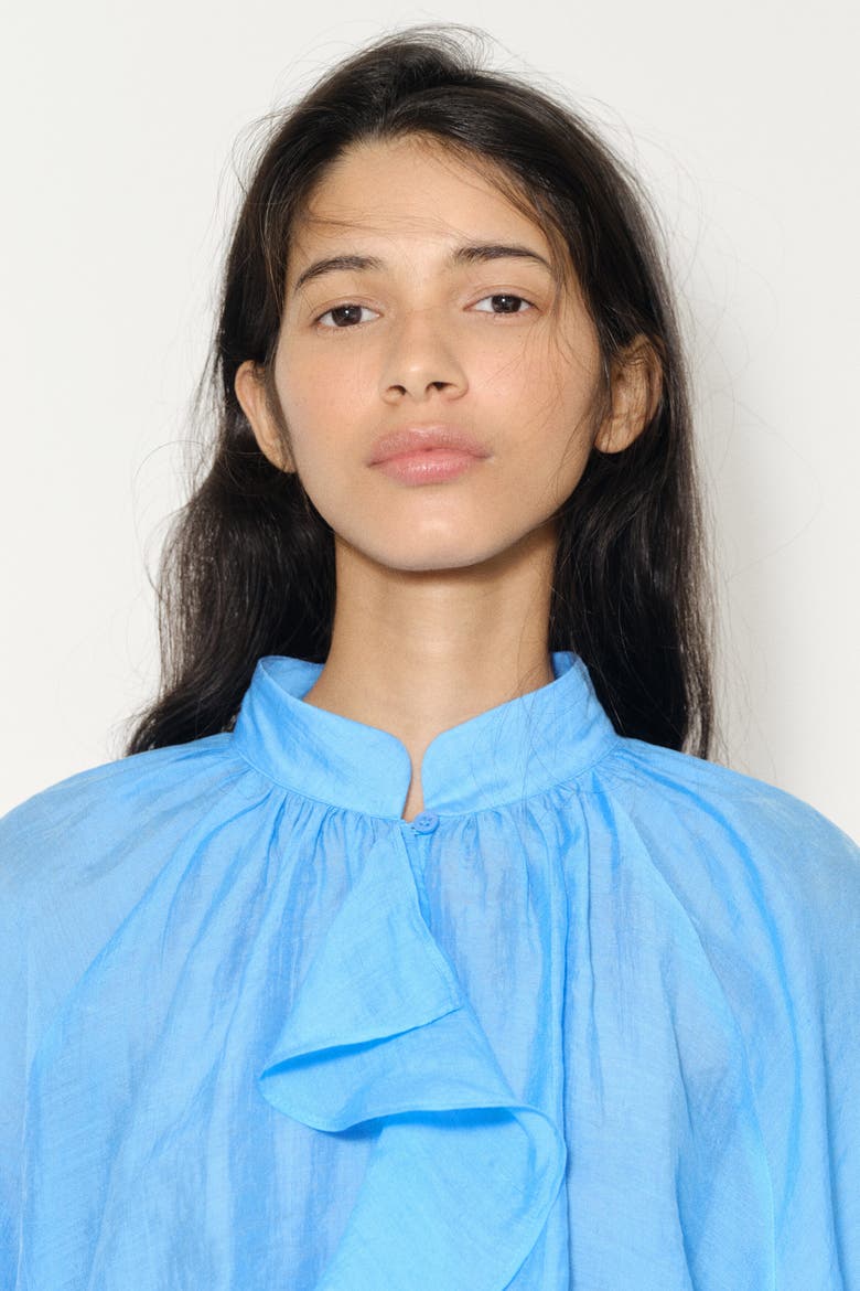 Flounced Lyocell-blend Blouse, Alternate, color, Bright blue