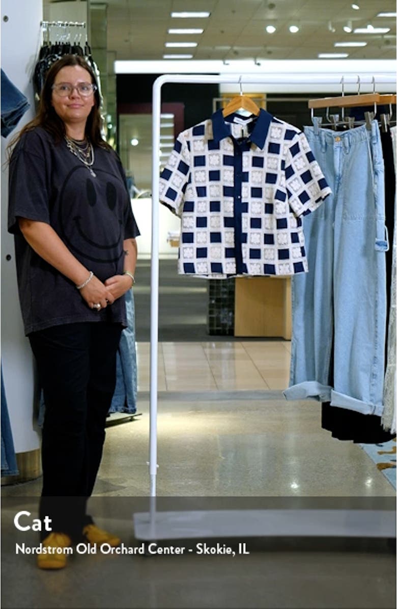 Crochet Lace Patchwork Short Sleeve Button-Up Shirt, sales video thumbnail