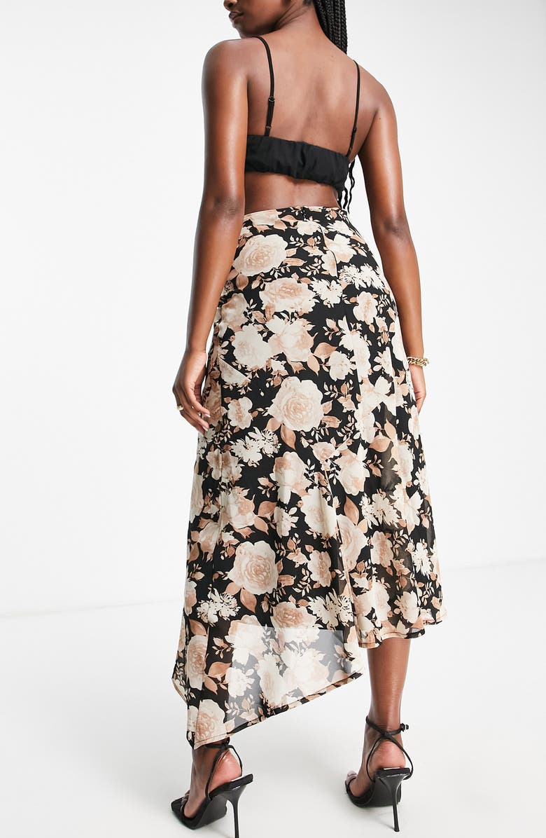 ASOS DESIGN Floral Print Asymmetric Midi Skirt, Alternate, color, 
