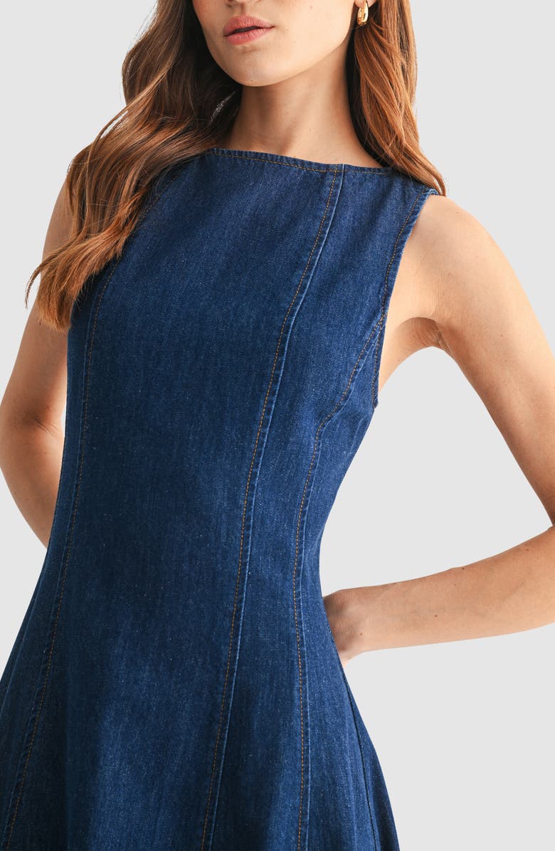 Sleeveless Bubble Hem Denim Midi Dress