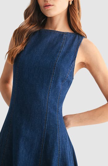 Sleeveless Bubble Hem Denim Midi Dress