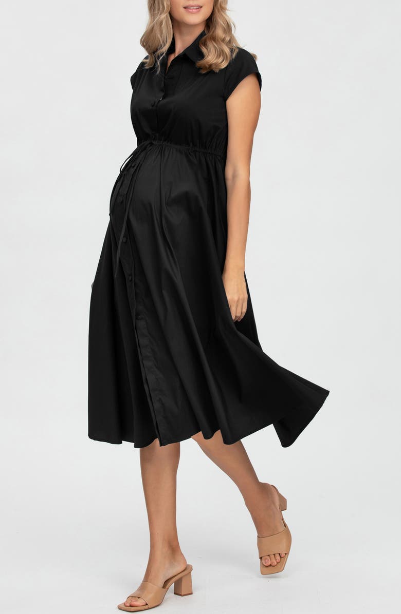 PIETRO BRUNELLI MATERNITY Short Sleeve Maternity Shirtdress, Alternate, color, Black