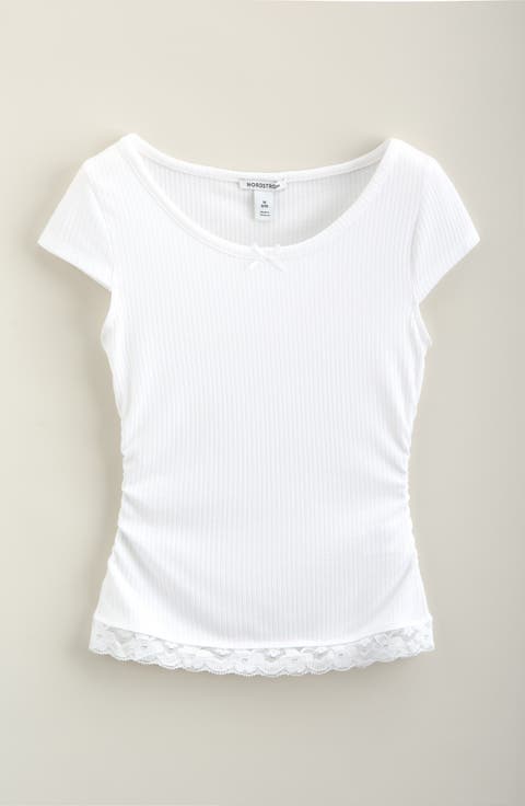 Kids' Ruched Lace Trim Tee