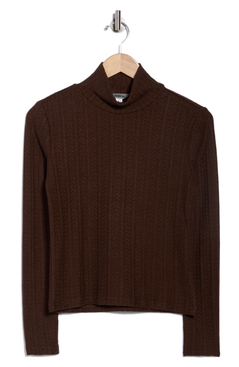 JASON WU Mock Neck Long Sleeve Crop Top, Alternate, color, Chocolate Brown