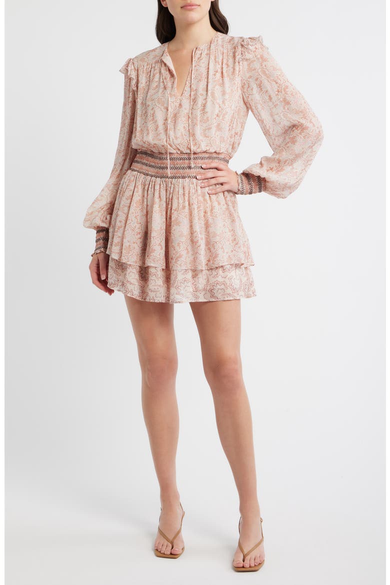 Smocked Minidress, Main, color, RUST PAISLEY