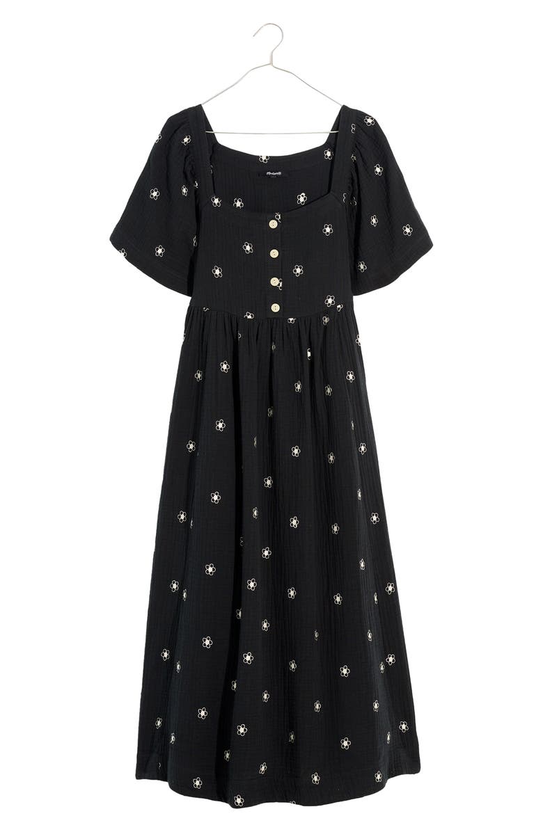 Madewell Daisy Embroidered Lightspun Square Neck Midi Dress, Alternate, color, 