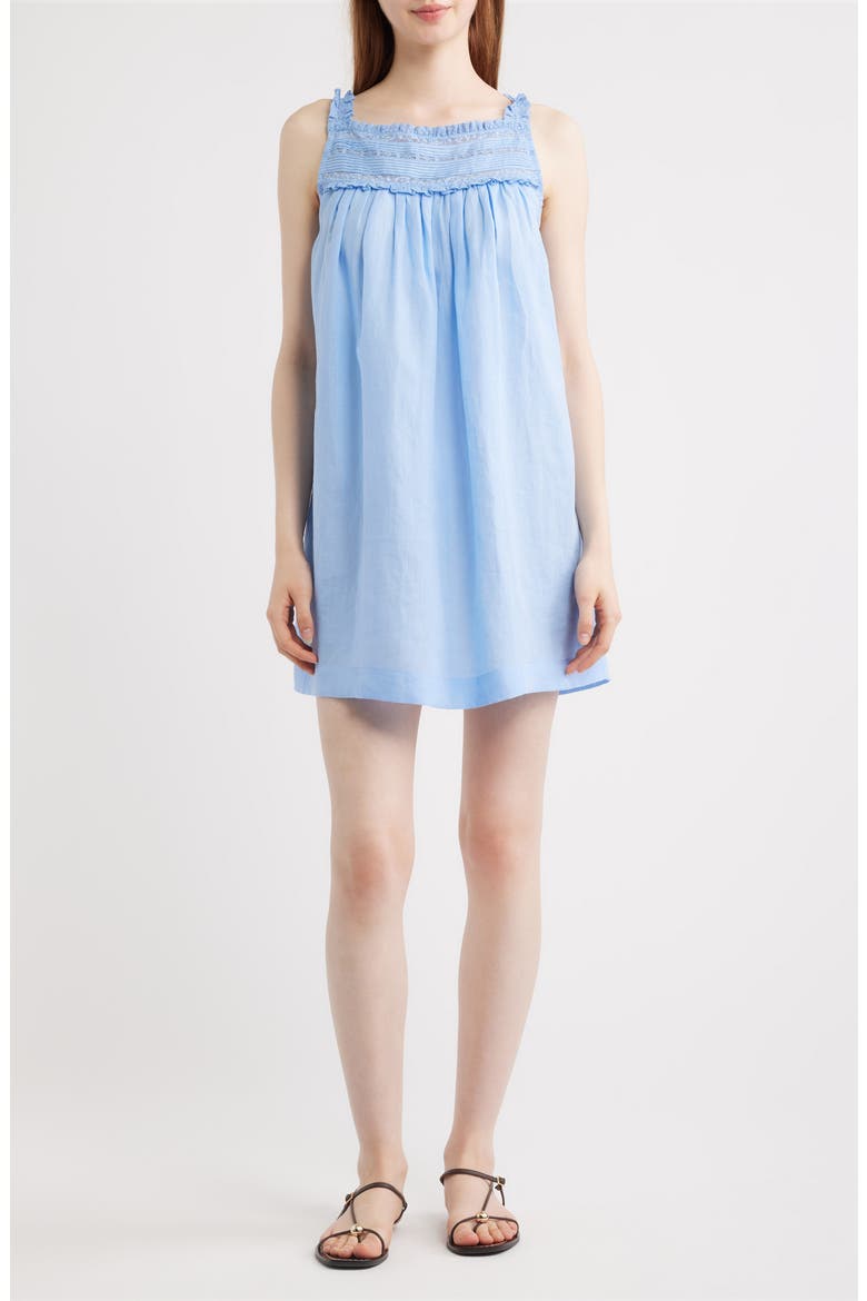 Bea Pleat & Lace Detail Ramie Minidress, Main, color, BLUEJAY