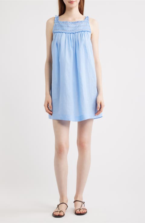 Bea Pleat & Lace Detail Ramie Minidress