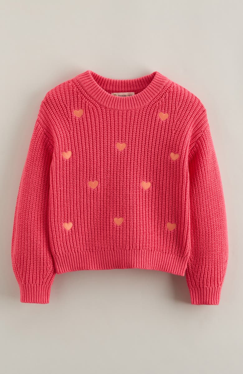 Tucker + Tate Kids' Embroidered Crewneck Sweater, Main, color, Pink Hearts Embroidery