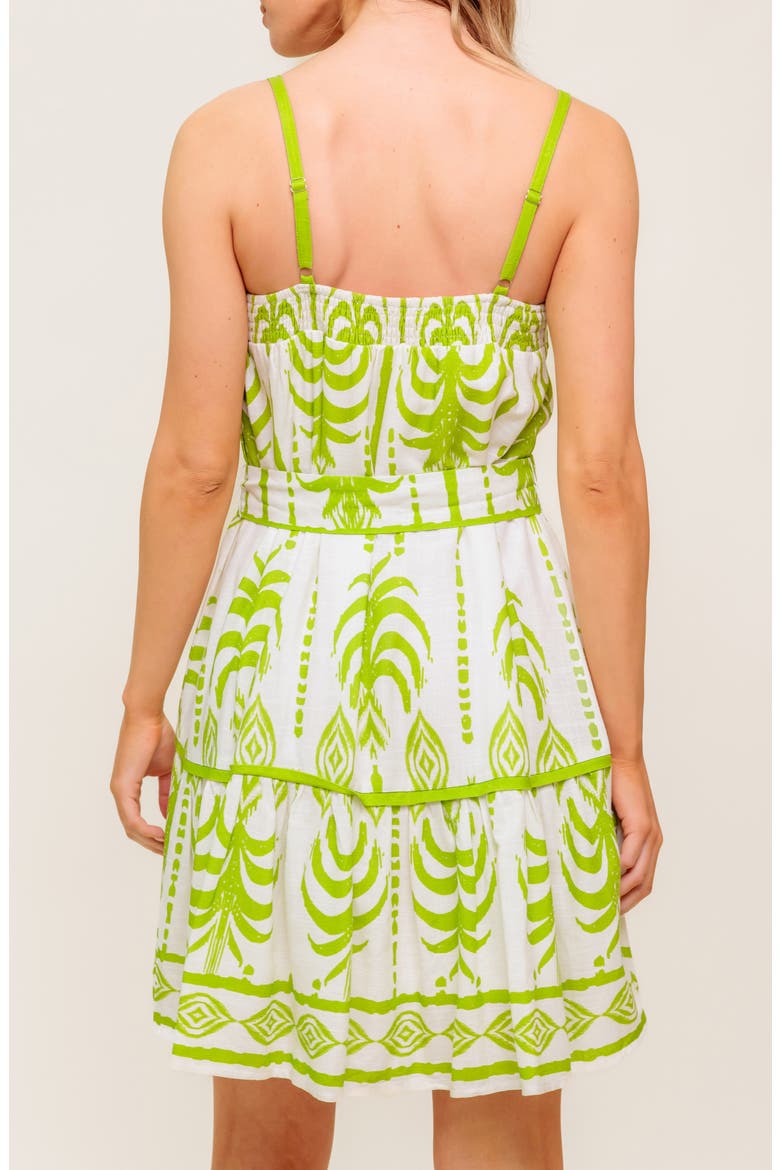 Abstract Frond Belted Linen Minidress, Alternate, color, IVORY GREEN