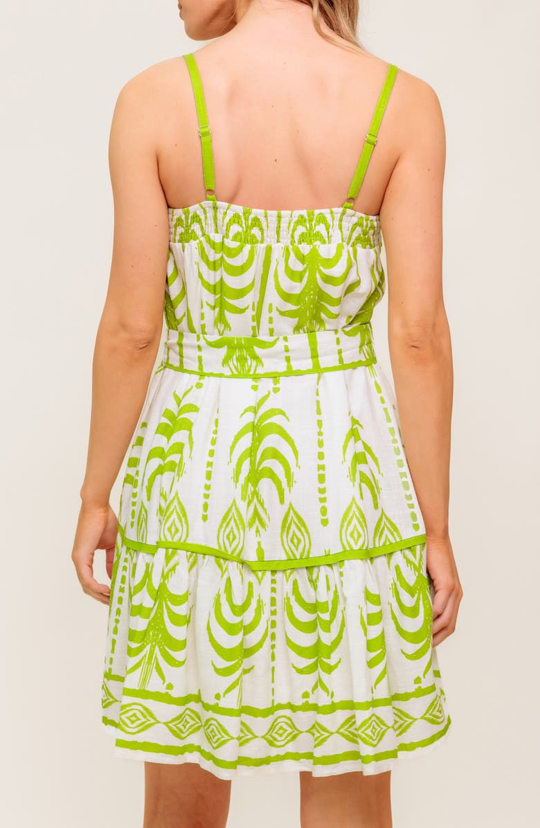 FLYING TOMATO Abstract Frond Belted Linen Minidress, Alternate, color, Ivory Green