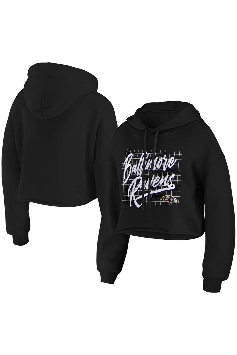 Women's WEAR by Erin Andrews Black Baltimore Ravens Domestic Cropped Pullover Hoodie, Main, color, Black