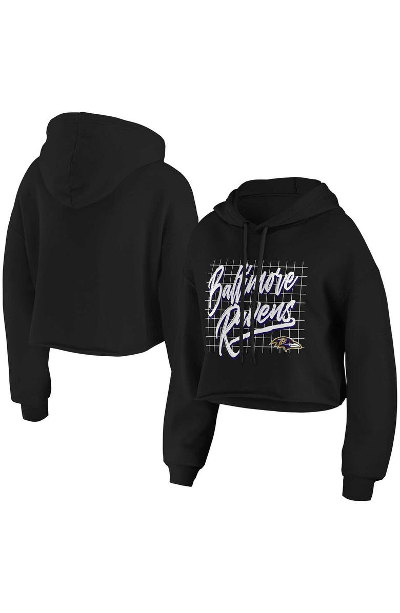 WEAR by Erin Andrews Women's WEAR by Erin Andrews Black Baltimore Ravens Domestic Cropped Pullover Hoodie, Main, color, Black
