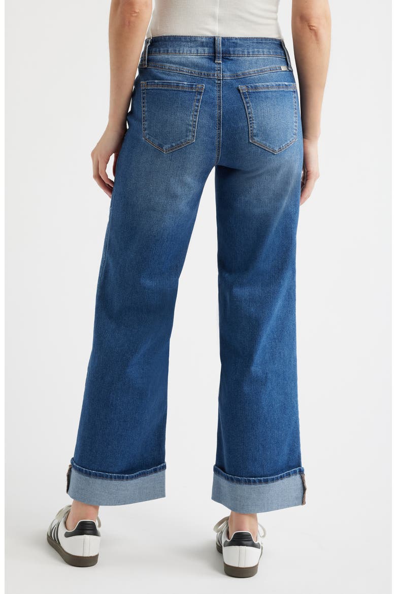 High Waist Cuff Slim Wide Leg Jeans, Alternate, color, PACIFIC