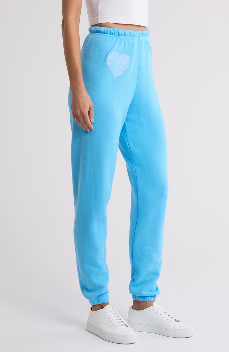 Aviator Nation Glitter Heart Sweatpants, Alternate, color, Sky/ Blue