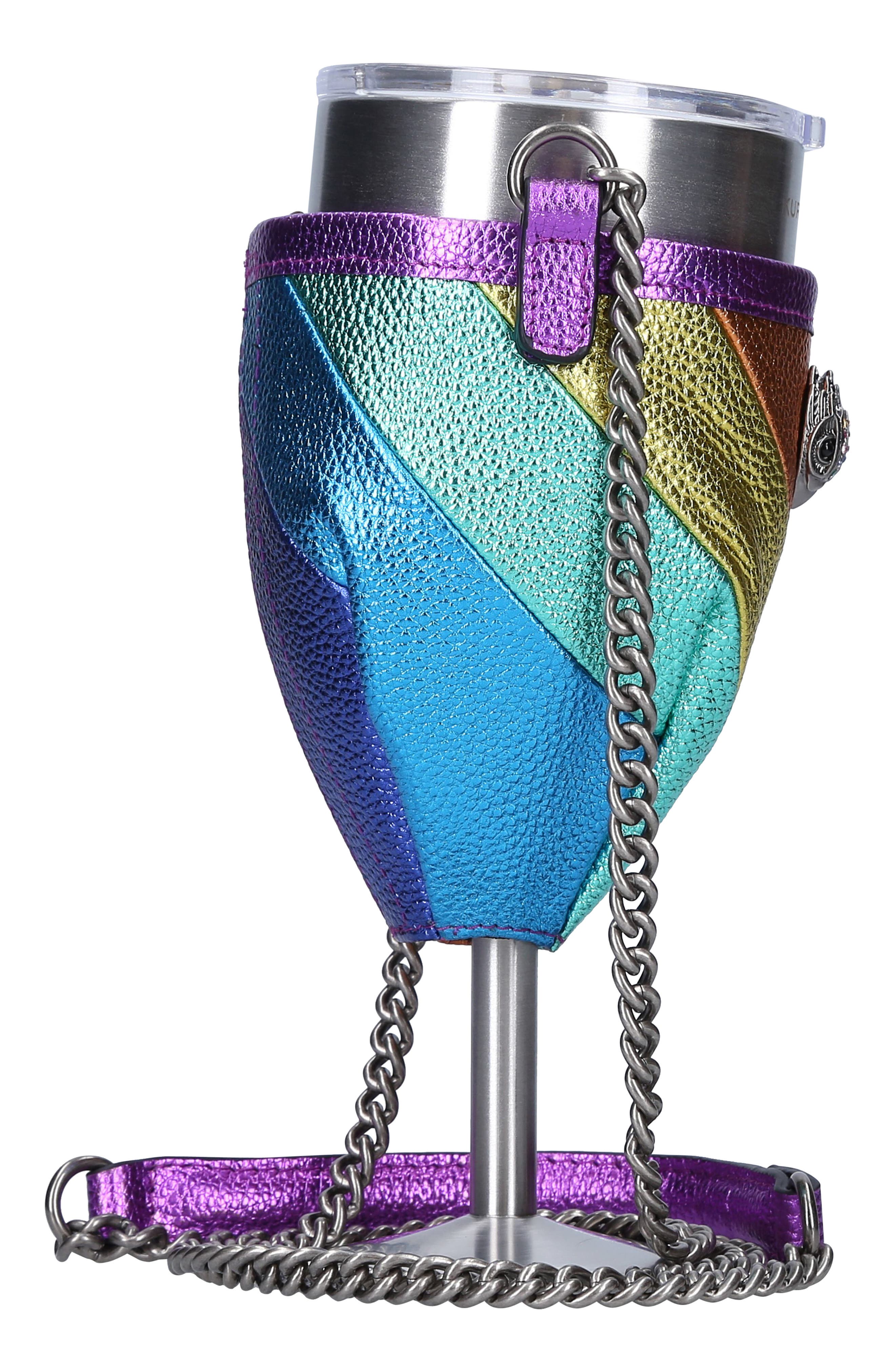 Kurt Geiger London Metallic Leather Crossbody Wine Glass Holder with Portable Wine Glass, Alternate, color, 