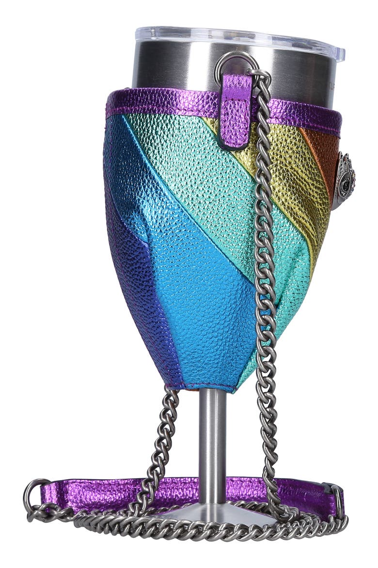 Metallic Leather Crossbody Wine Glass Holder with Portable Wine Glass, Alternate, color, BLUE MULTI