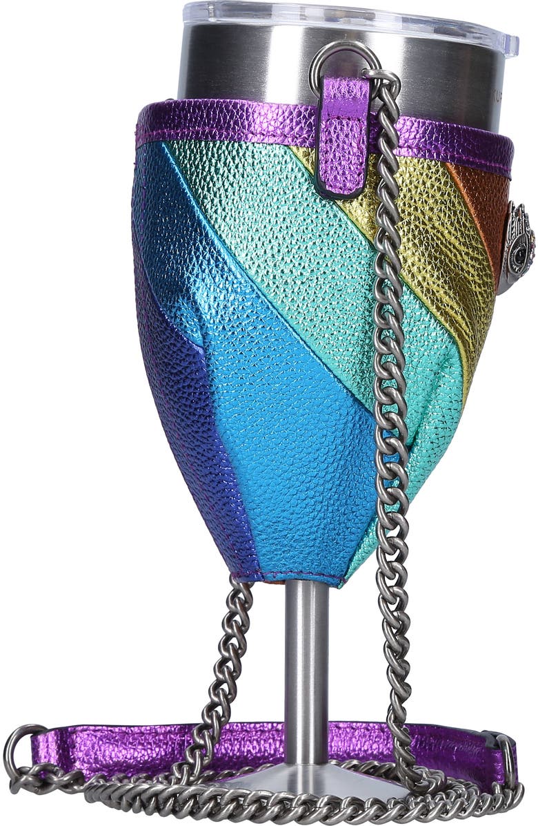Kurt Geiger London Metallic Leather Crossbody Wine Glass Holder with Portable Wine Glass, Alternate, color,