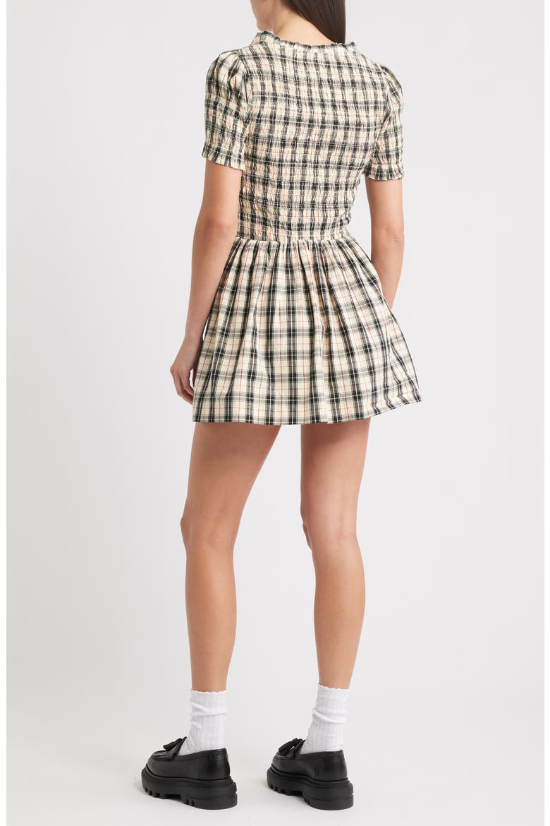 Mansi Check Organic Cotton Minidress, Alternate, color, BUTTER