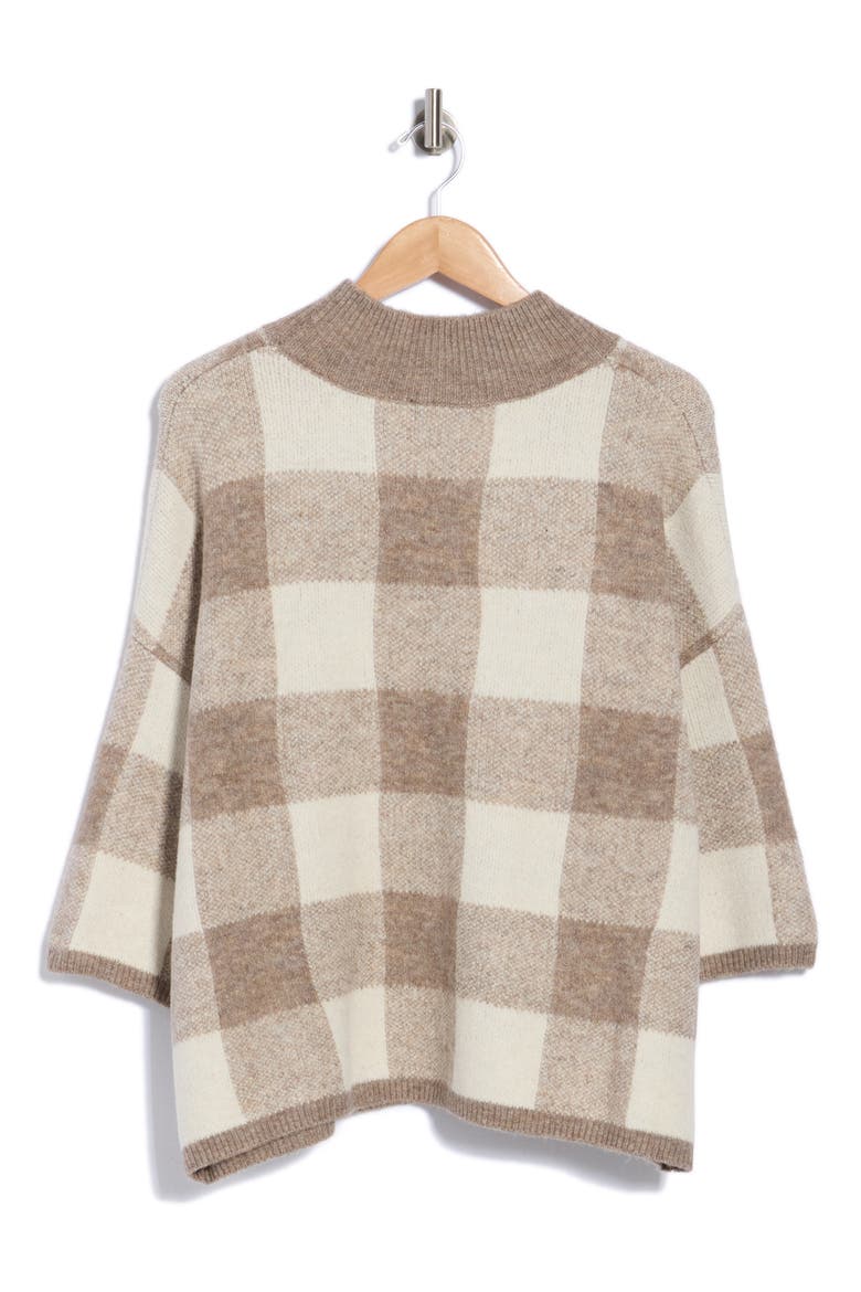 Boxy Mock Neck Sweater, Alternate, color, HEATHER TAUPE / IVORY PLAID