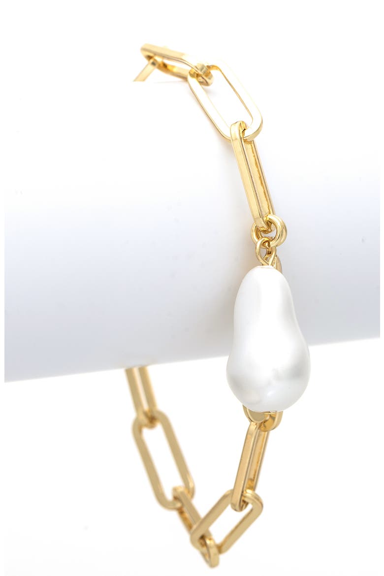 Faux Pearl Charm Paper Clip Link Bracelet, Alternate, color, PEARL