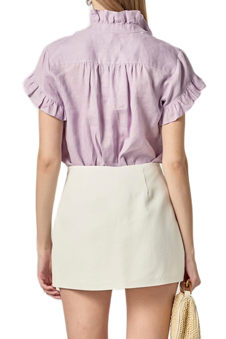 Ruffle Trim Linen Button-Up Shirt, Alternate, color, LILAC