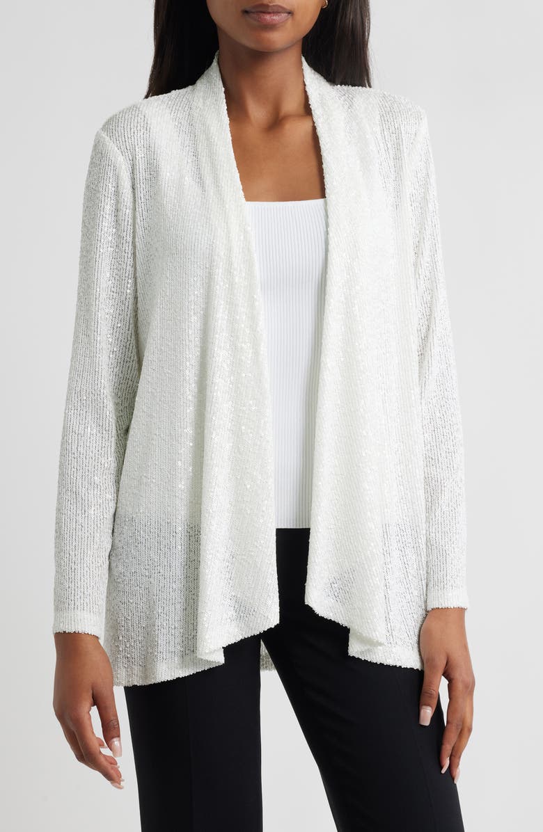 Anne Klein Sequin Draped Open Front Cardigan, Main, color,
