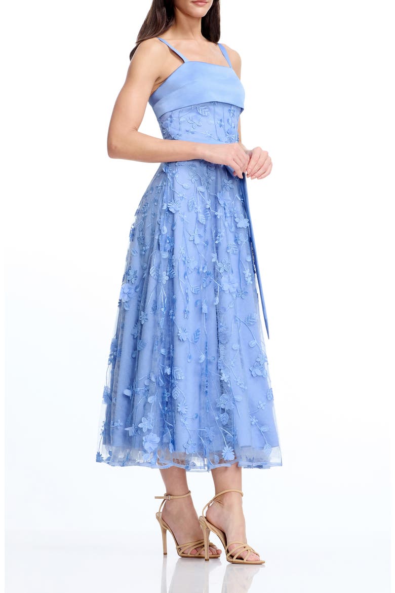 Leona Embroidered Tulle Midi Dress, Alternate, color, SKY
