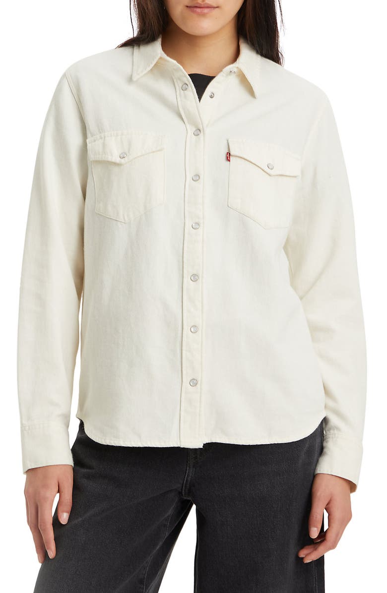 Levi's<sup>®</sup> Iconic Western Denim Snap-Up Shirt, Alternate, color, Ecru Crew 4