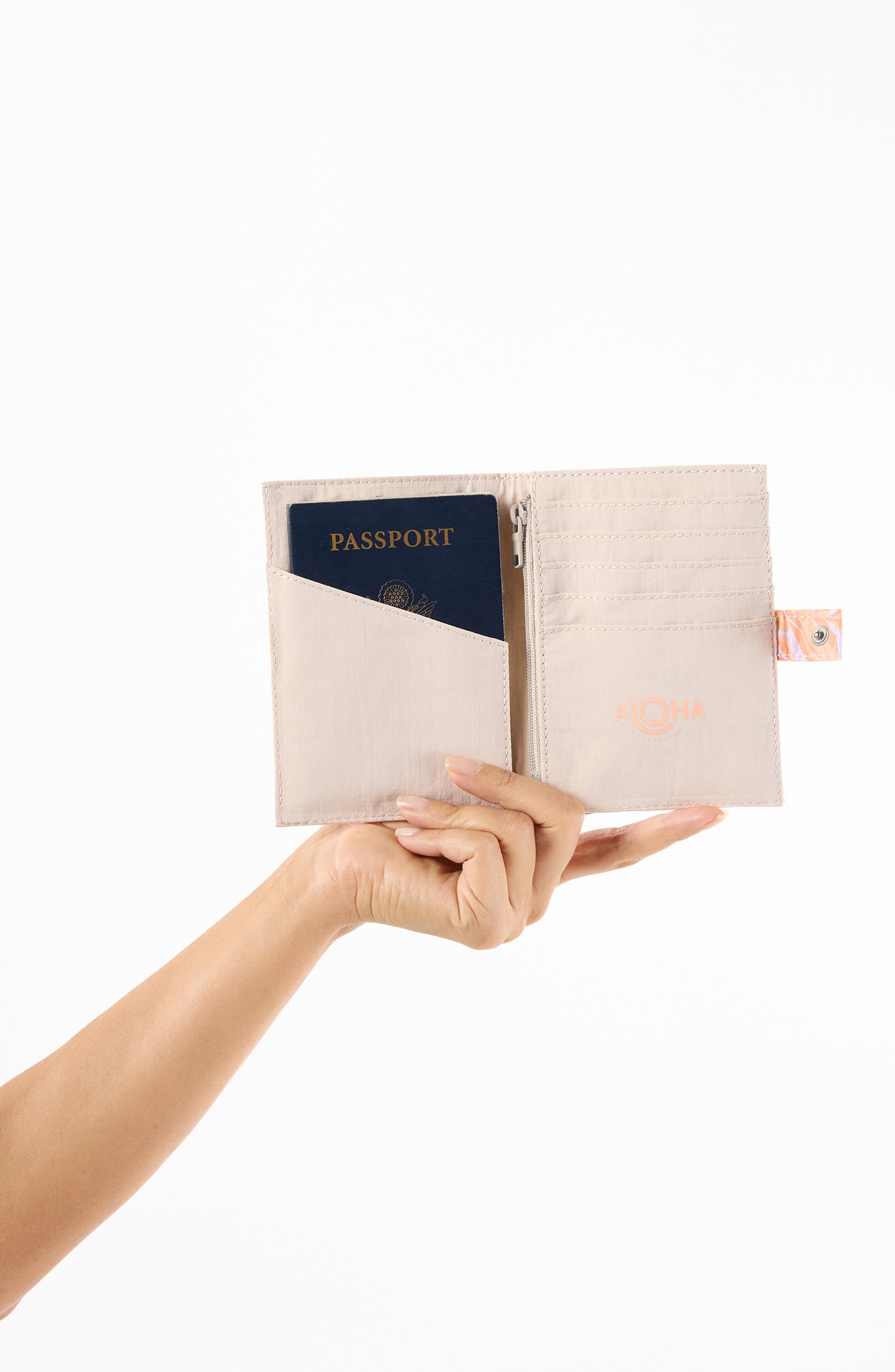 Aloha Collection Lei Stand Nylon Passport Holder, Alternate, color, Peachy
