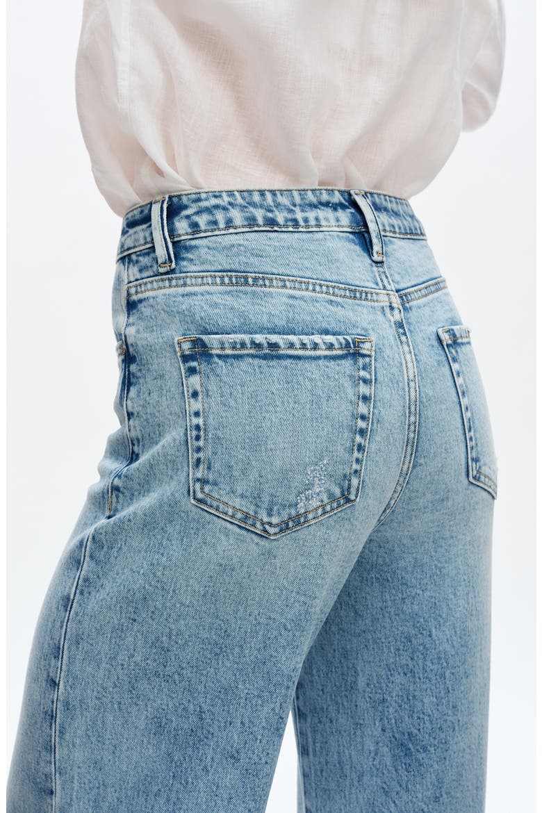 Flora Embroidered High Waist Cuffed Wide Leg Jeans, Alternate, color, LIGHT BLUE