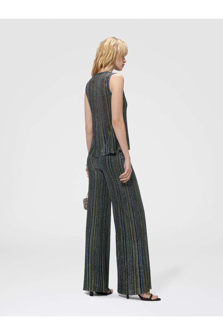 Ribbed Palazzo Trousers With Sequins, Alternate, color, Green
