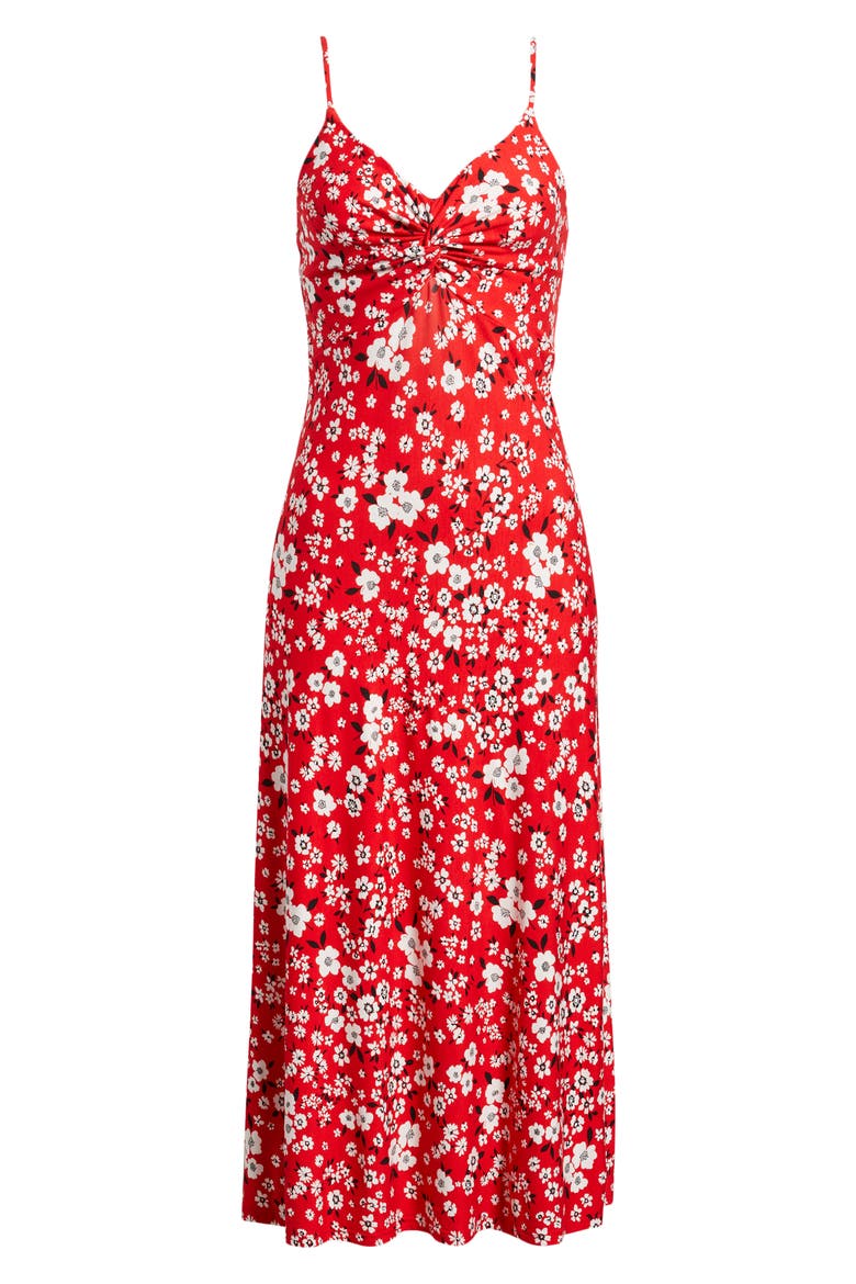 Strappy Twist Floral Midi Dress, Alternate, color, RED