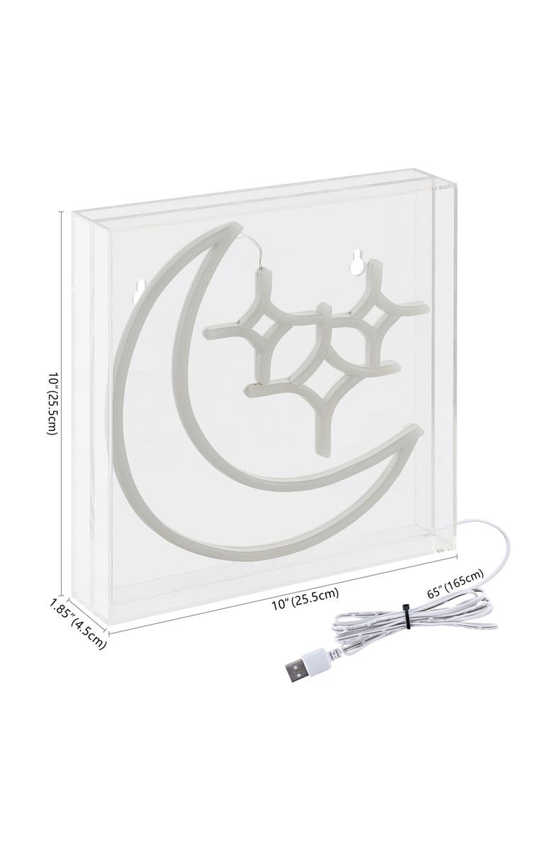 JONATHAN Y Starry Square Contemporary Glam Acrylic Box USB Operated LED Neon Light, Alternate, color, White